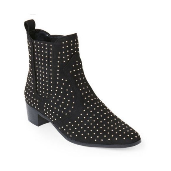 BCBG Gold Studded Faux Suede Ankle Bootie Size 9 - Picture 2 of 11